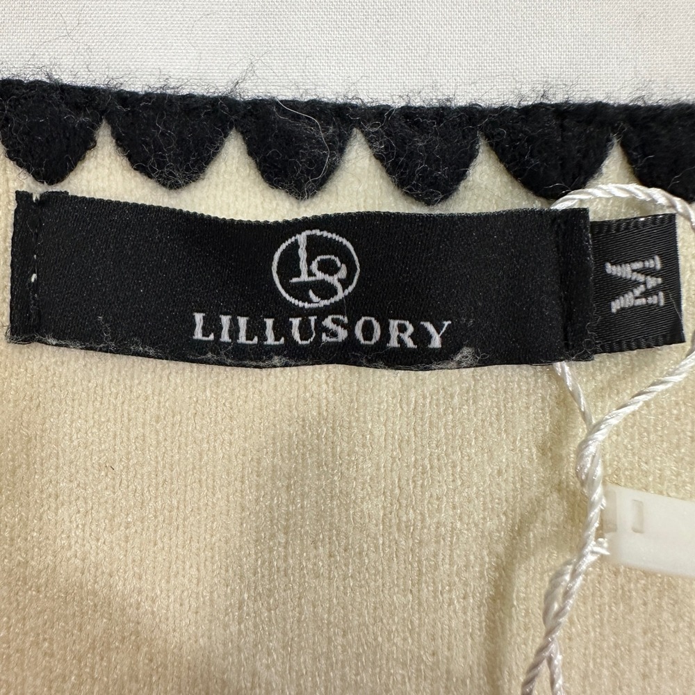 LILLUSORY Scalloped Trim Knit Cardigan Women M Cream Gold Button Core/Old Money - Picture 3 of 7